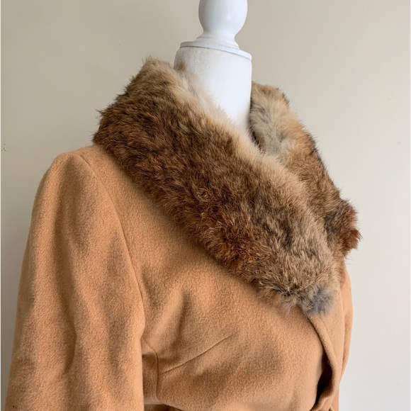 Vintage Wool Coat Fur Collar Belted Jacket Fur Collar Size S - Picture 5 of 13